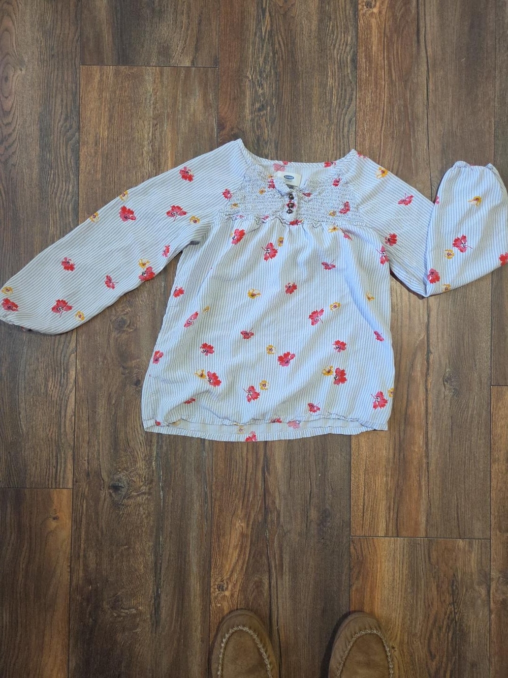 Old Navy Girls Floral Striped Blouse XL 14 Smocked Long Sleeve Boho Top